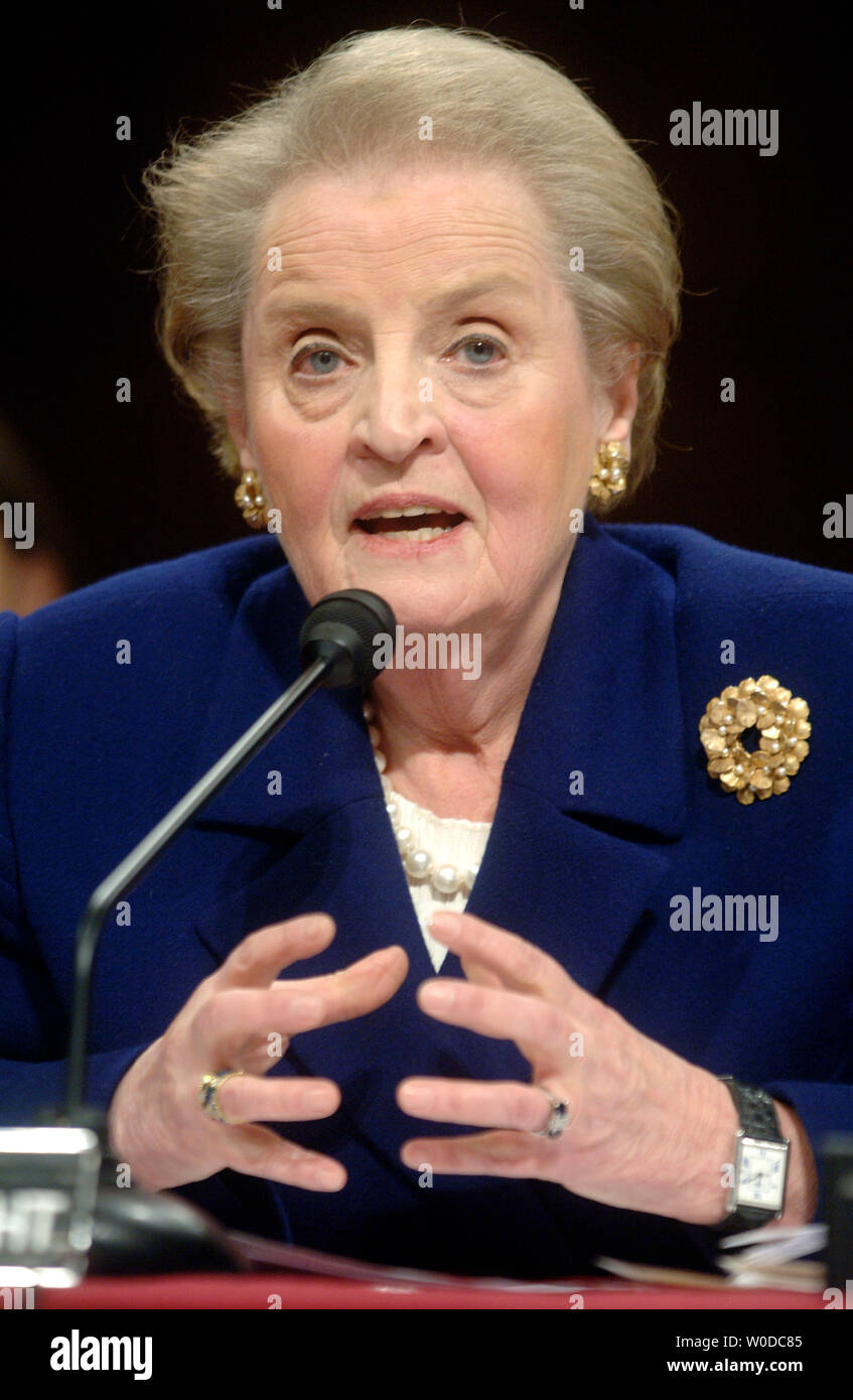 Former Secretary of State Madeline Albright testifies before a Senate Foreign Relations Committee Hearing on the future strategy in Iraq, in Washington on January 31, 2007. (UPI Photo/Kevin Dietsch) Stock Photo