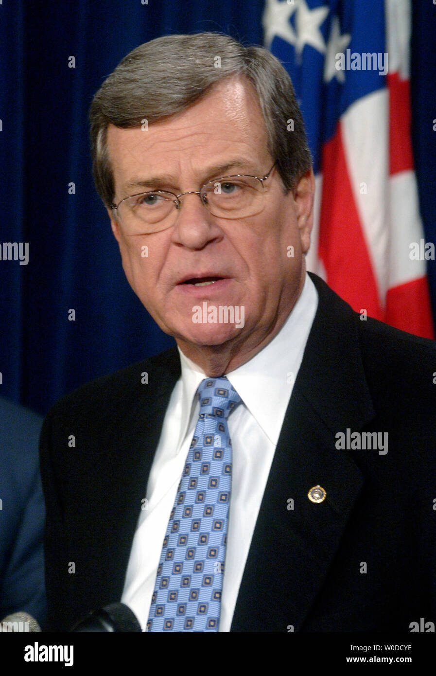 Assistant Minority Leader Trent Lott (R-MS) (C) speaks about the Senate GOP Agenda for the 110th Congress, in Washington on February 15, 2007. (UPI Photo/Kevin Dietsch) Stock Photo