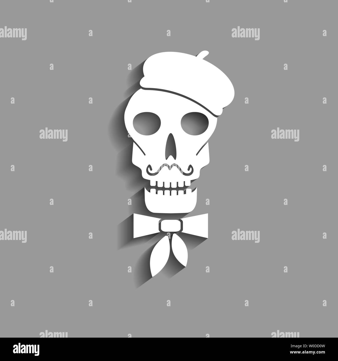 abstract skull paper silhouette with mustache, neckerchief and beret vector icon Stock Vector
