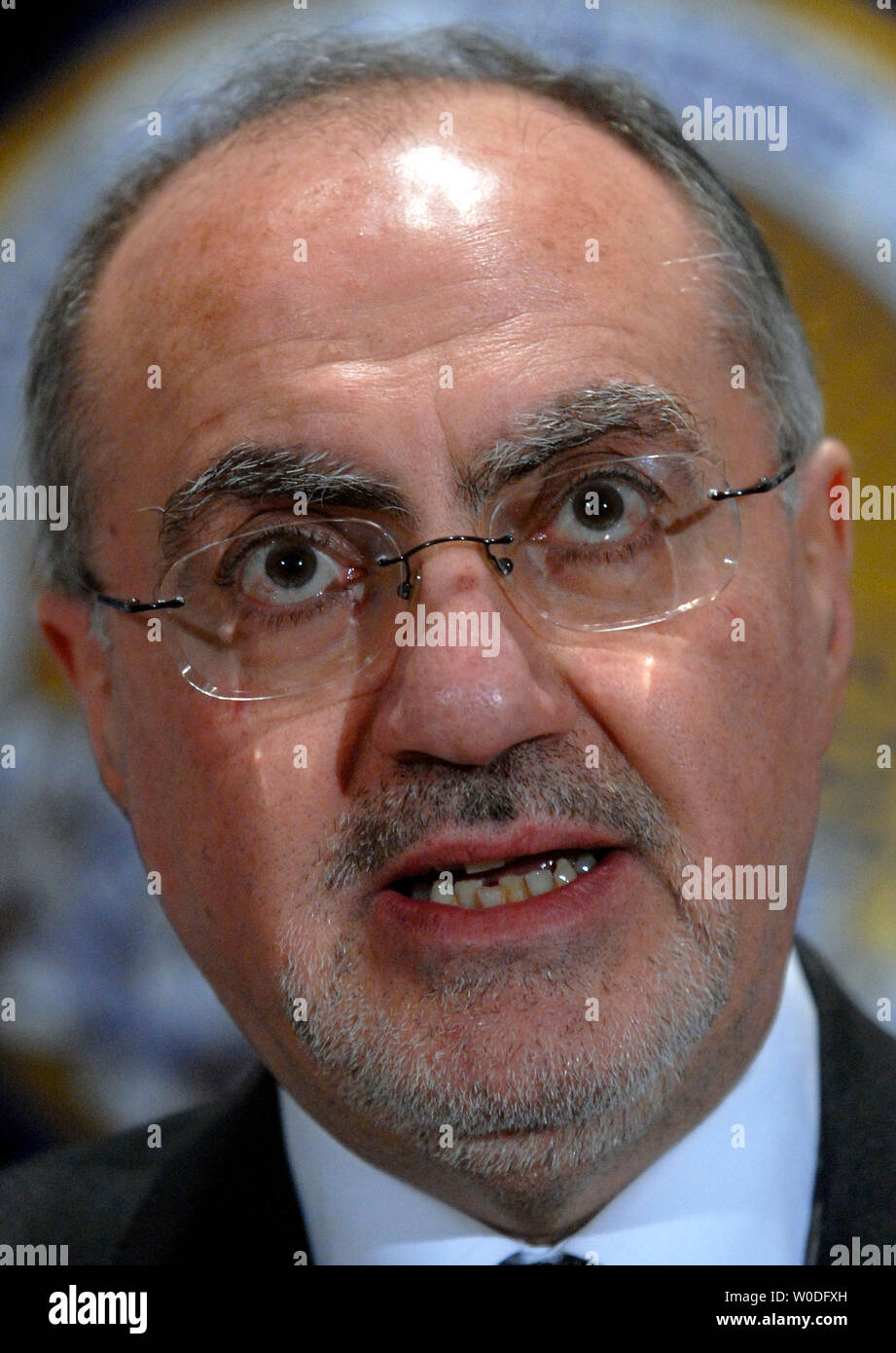 Ali Allawi, senior adviser to Iraqi Prime Minister Nuri Kamal al-Malaki, discusses the effects that the war is having on Iraq during a news conference in Washington on April 9, 2007. (UPI Photo/Kevin Dietsch) Stock Photo