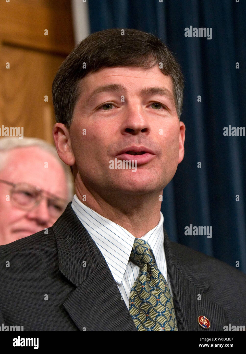 Rep. Jeb Hensarling (R-TX) and other House Republicans say they will uphold President Bush's veto of federal funding for embryonic stem cell research at a press conference on Capitol Hill in Washington on June 7, 2007. They cited the successes of adult stem cell research and the lack of results produced by embryonic research.     (UPI Photo/David Brody) Stock Photo