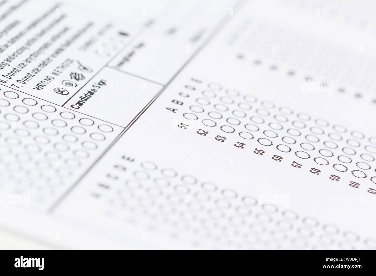 Test score sheet with answers Stock Photo Alamy