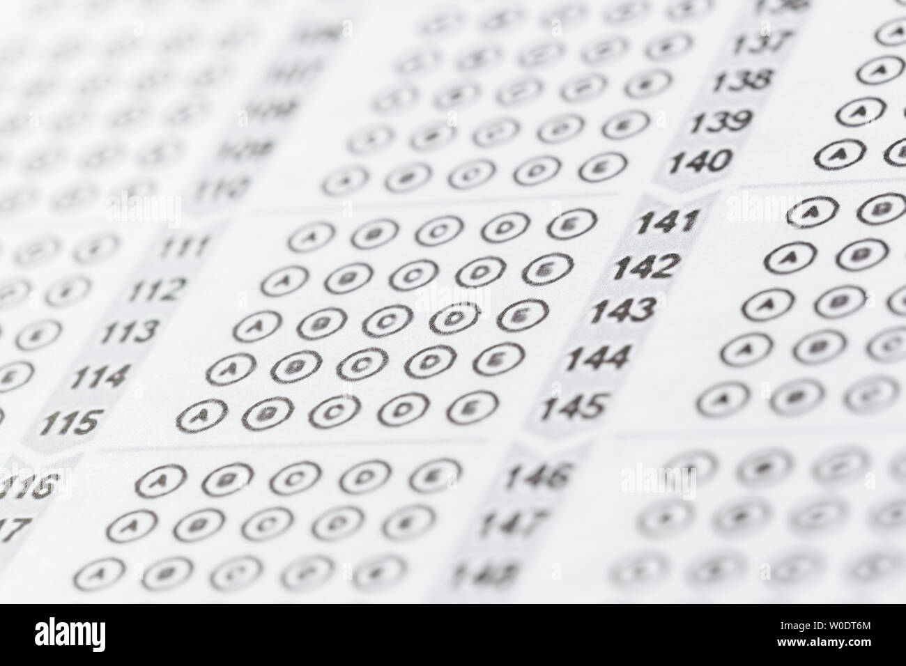 Test score sheet with answers Stock Photo - Alamy