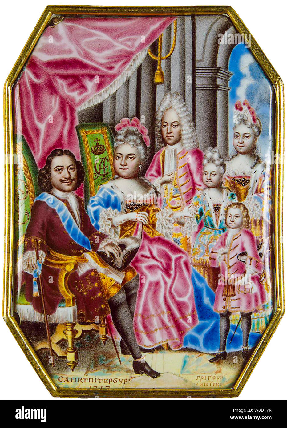 Grigory Musikijsky, Peter the Great, (1672-1725), family portrait miniature, painting, circa 1716 Stock Photo