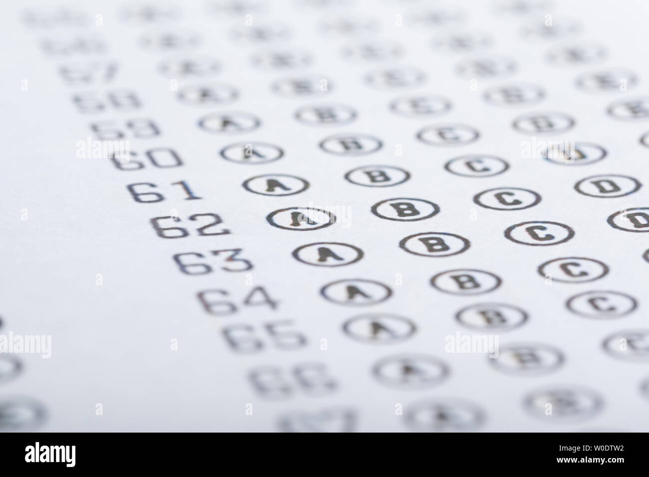 Test score sheet with answers Stock Photo - Alamy