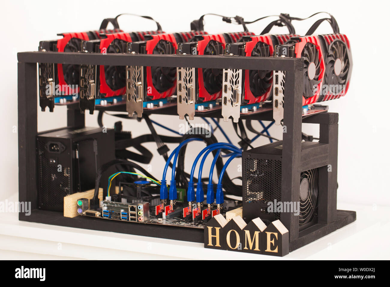 Working graphic video cards for e-currency. Computer for Bitcoin and cryptocurrency  mining. Crypto farm Stock Photo - Alamy