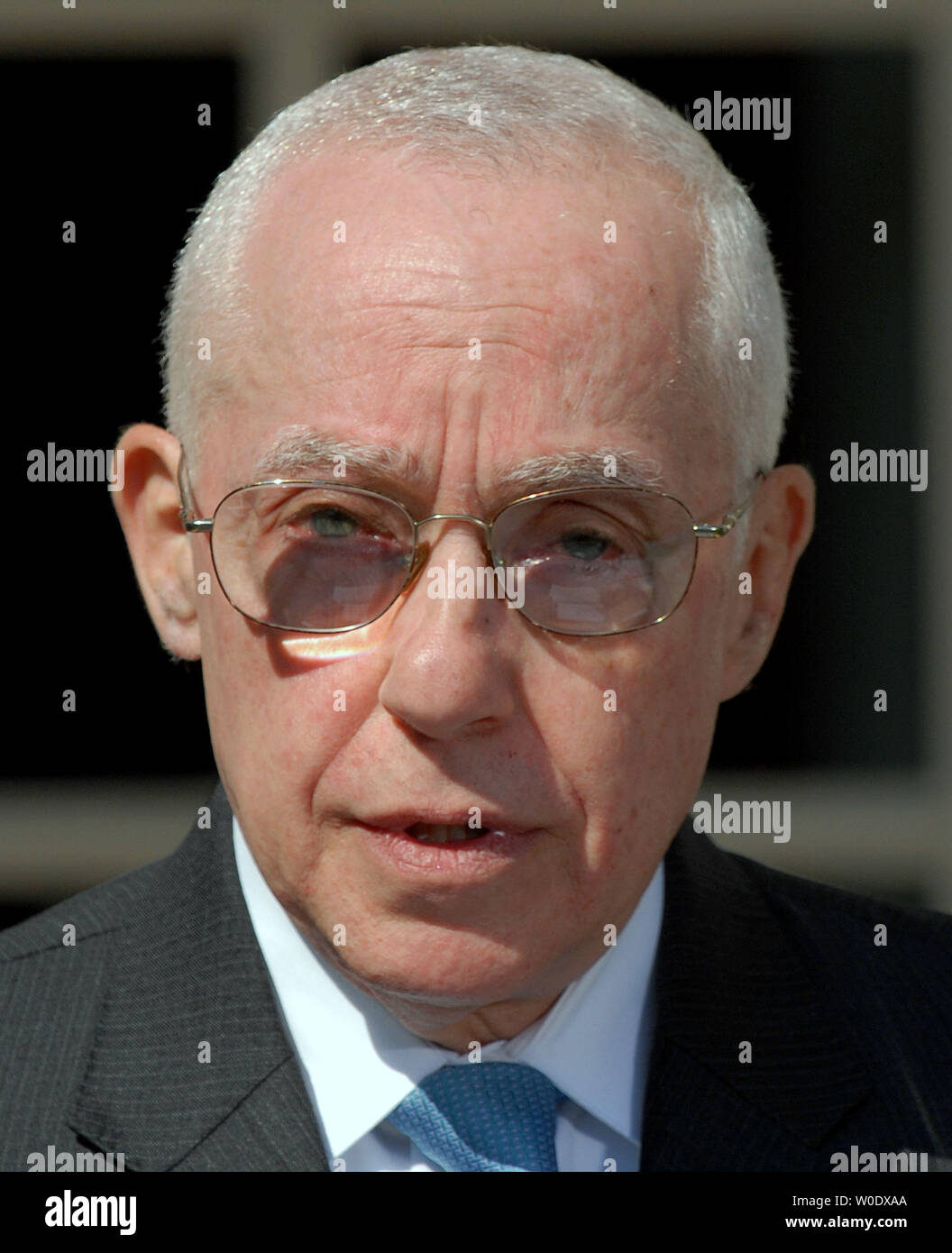 Michael B. Mukasey, a retired federal judge from New York, speaks after U.S. President George W. Bush announced his nomination of Mukasey to replace Alberto Gonzales as attorney general in the Rose Garden of the White House on September 17, 2007.   (UPI Photo/Roger L. Wollenberg) Stock Photo