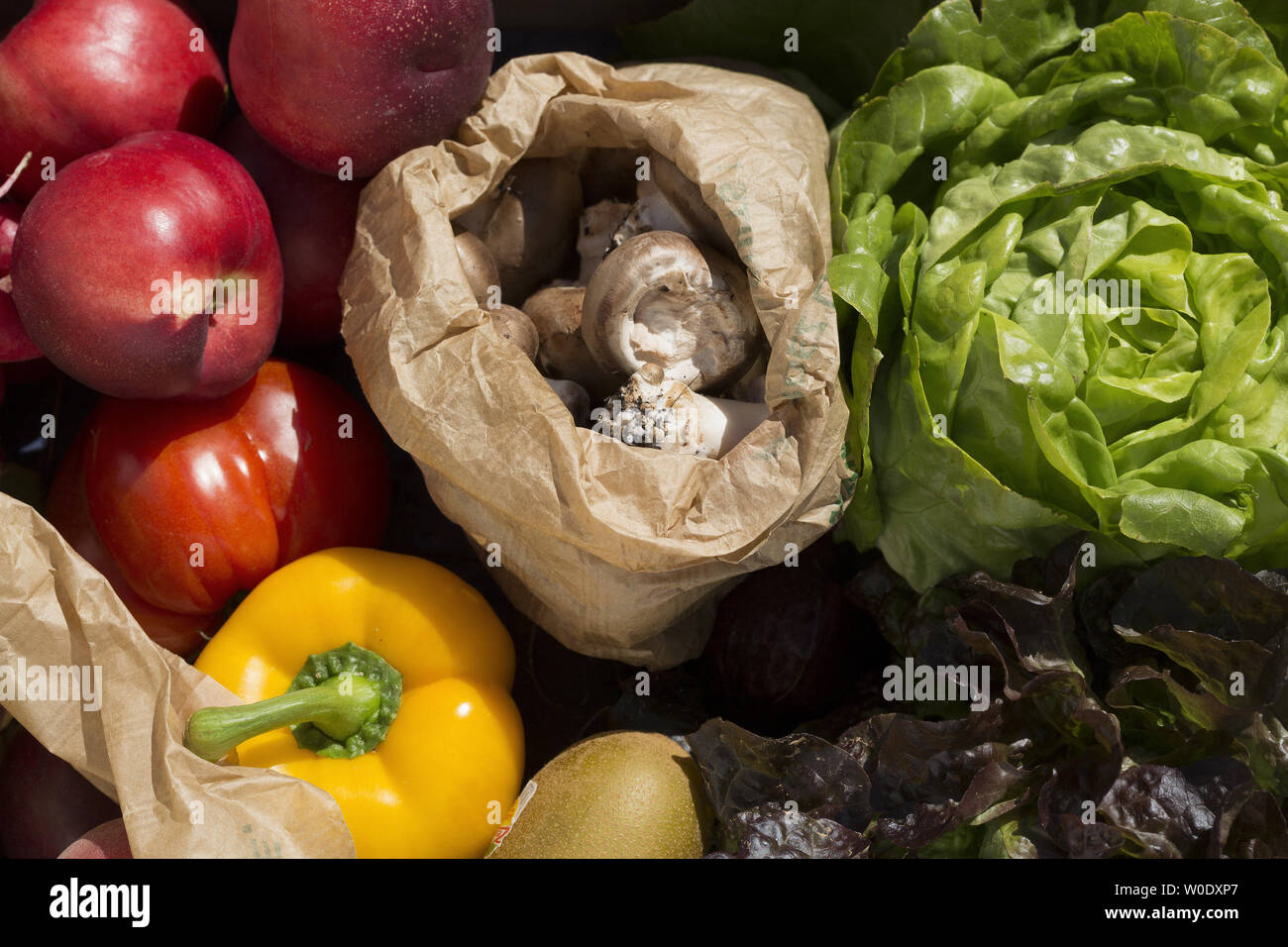 crate filled with fruits and vegetables Stock Photo