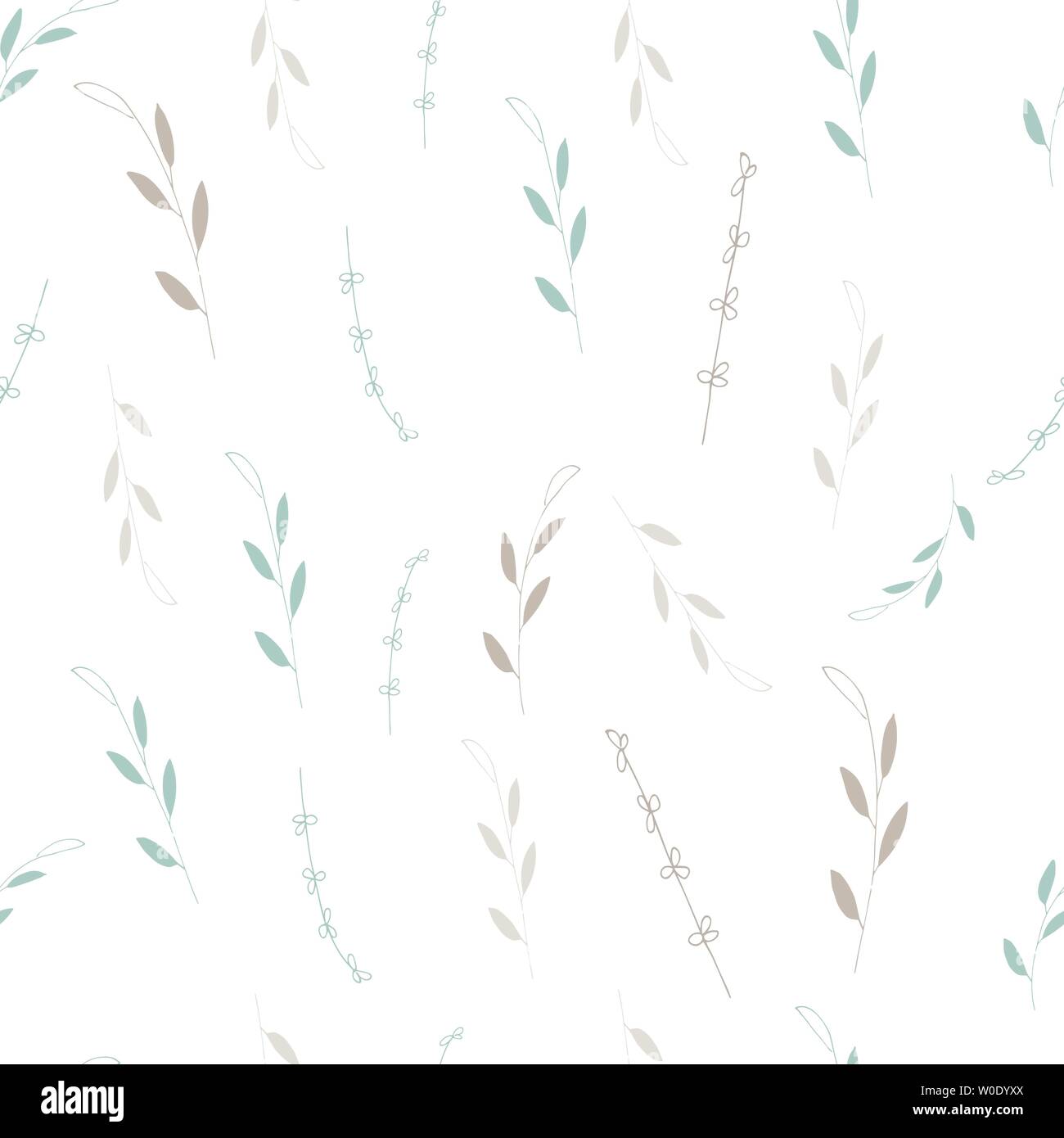 Seamless pattern of abstract branches and flowers on a white background ...