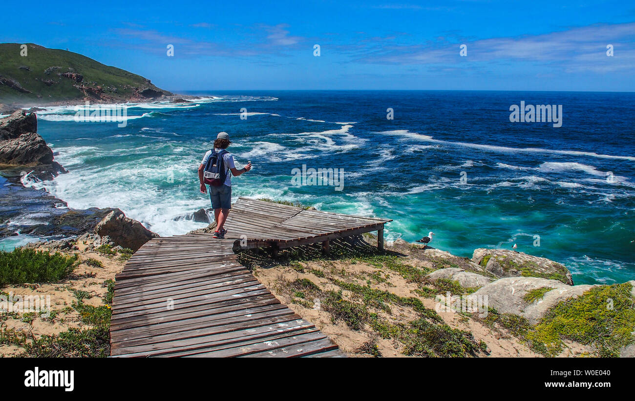 South Africa, Garden Route, trail by the Indian Ocean, Plettenberg (MODEL RELEASE) Stock Photo