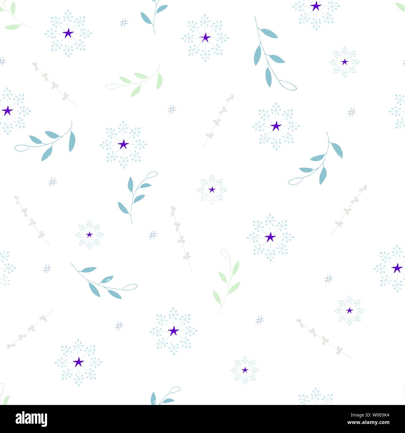 Seamless pattern of abstract branches and flowers on a white background ...