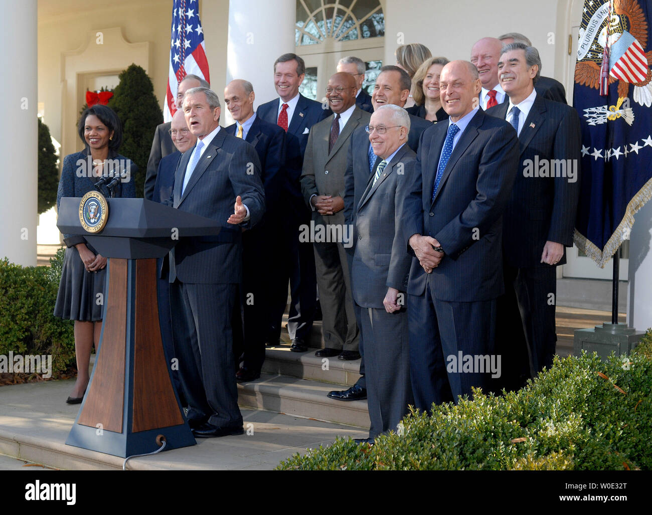 President George W Bush C Joined By Members Of His Cabinet