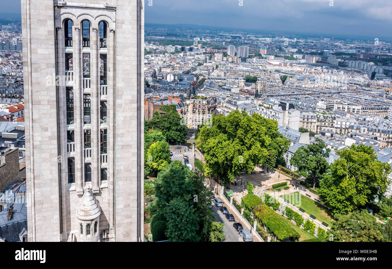 France, 18th arrondissement of Paris, detail of the campanile, view from the Dome of the Basilica of the Sacred Heart of Paris toward north-east Stock Photo