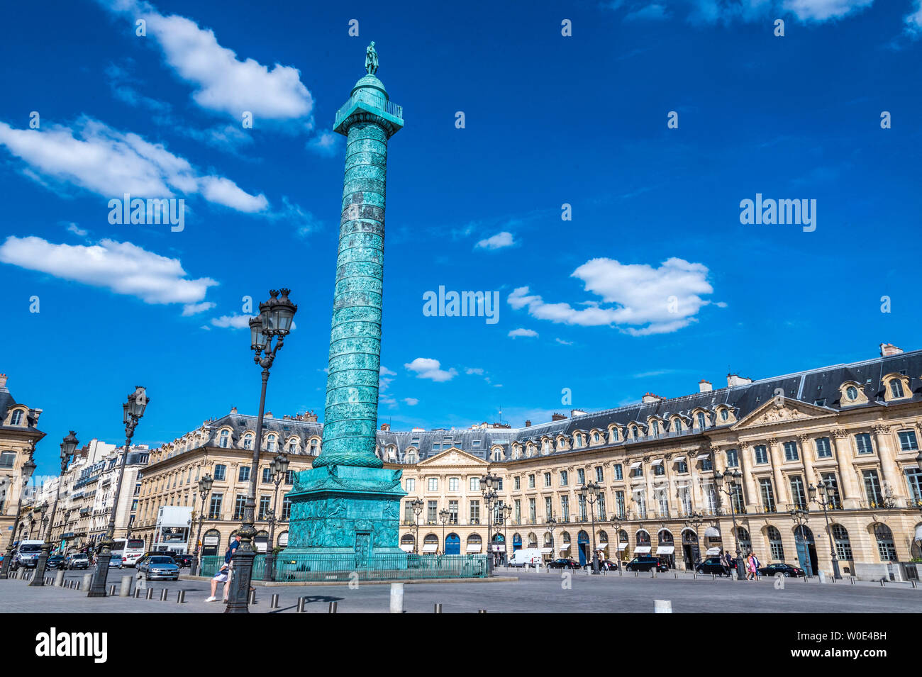 France, 1st arrondissement of Paris, place Vendome and colonne d'Austerlitz Stock Photo