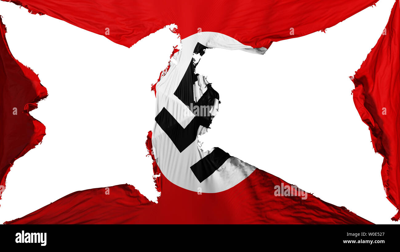 Destroyed Nazi flag, white background, 3d rendering Stock Photo