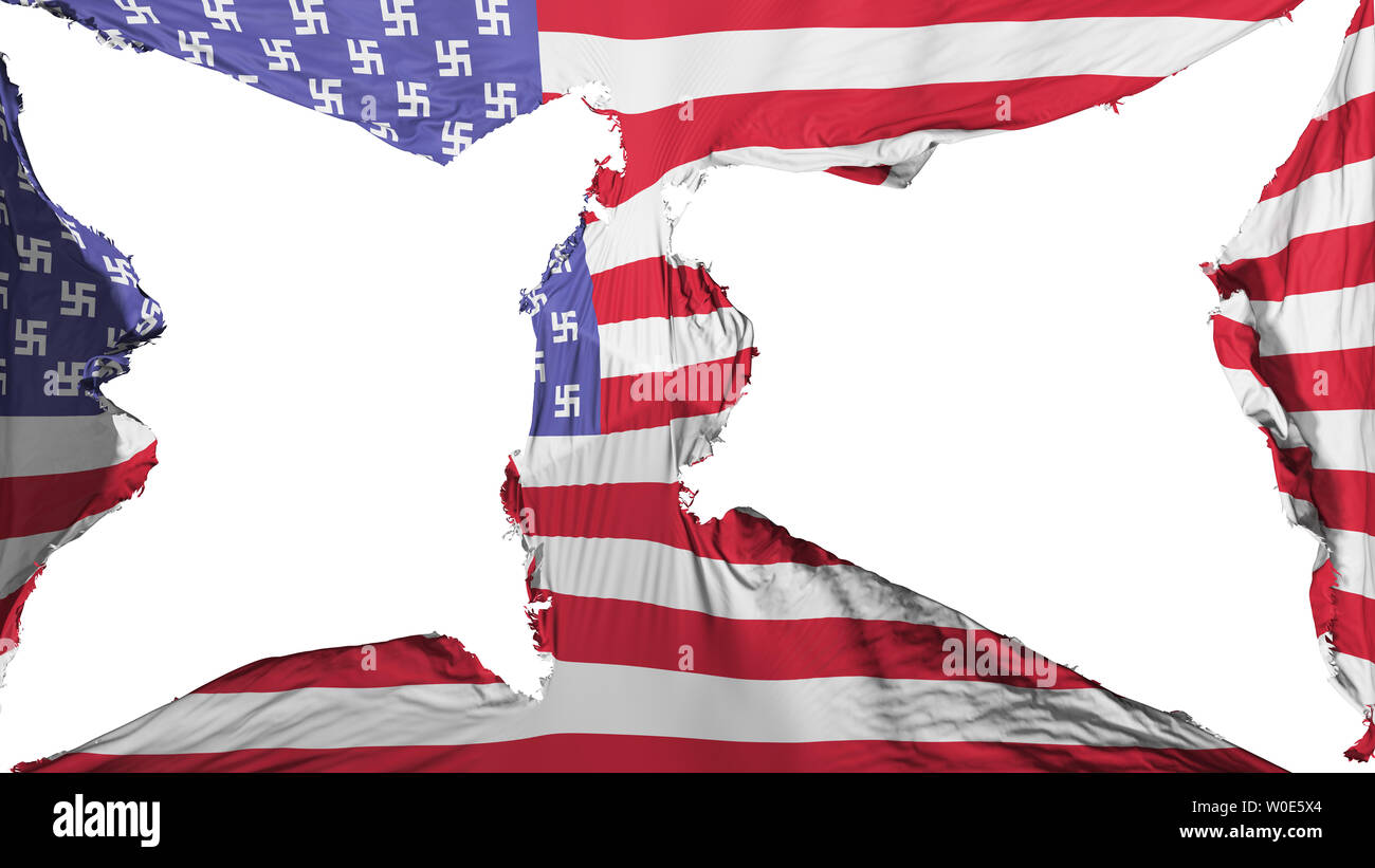 Destroyed United States America Nazi flag, white background, 3d rendering Stock Photo