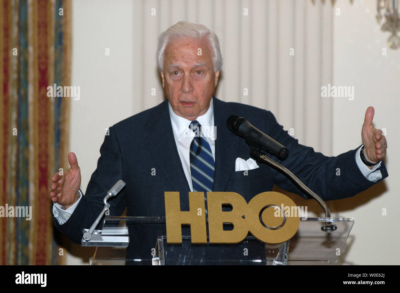 Author of the Pulitzer Prize winning book 'John Adams' David McCullough speaks before a screening of part of the HBO miniseries based on McCullough's book at the Cannon Building on Capitol Hill in Washington on March 5, 2008. (UPI Photo/Alexis C. Glenn) Stock Photo