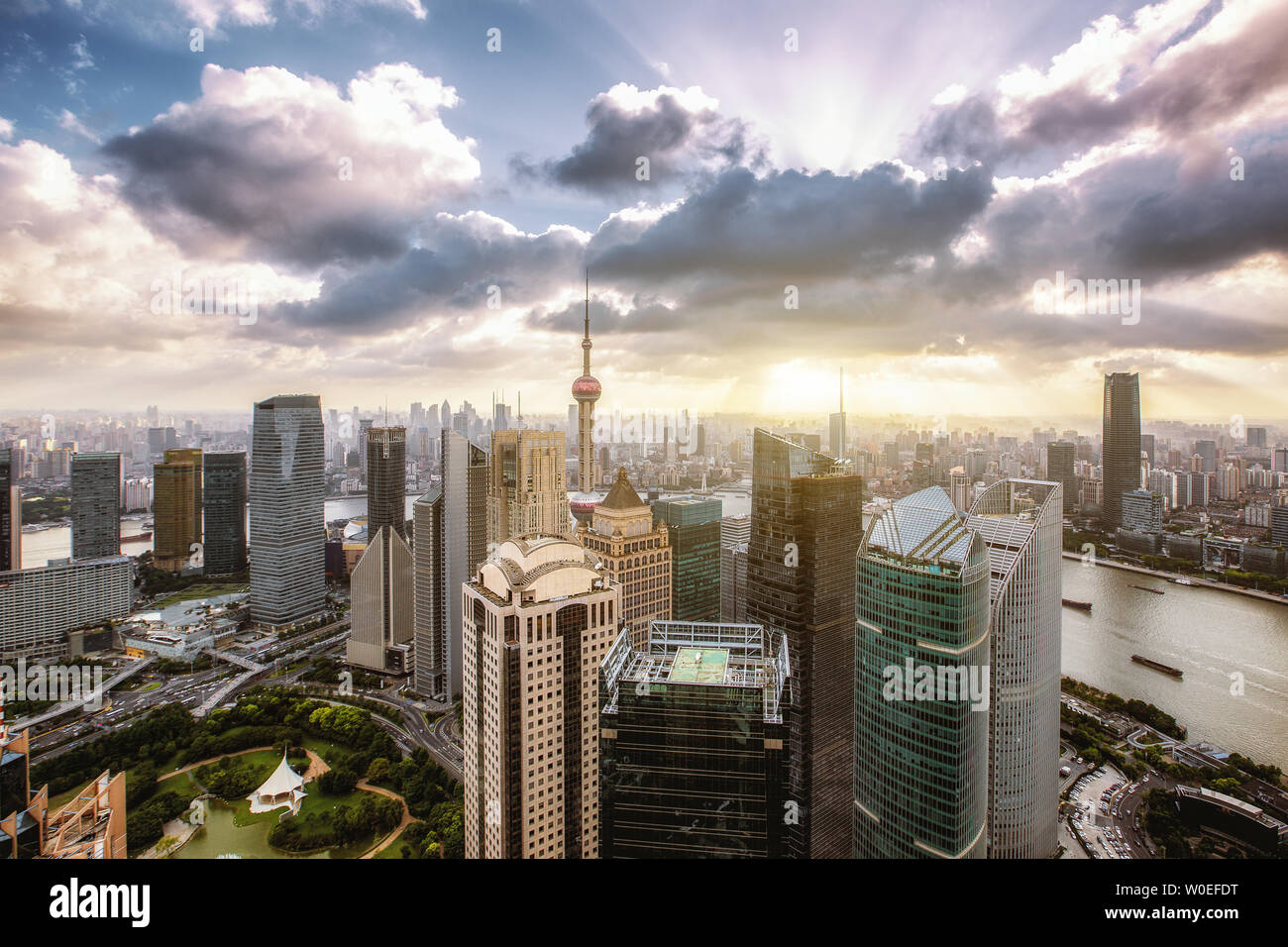 Lujiazui sunset golden light Stock Photo Alamy