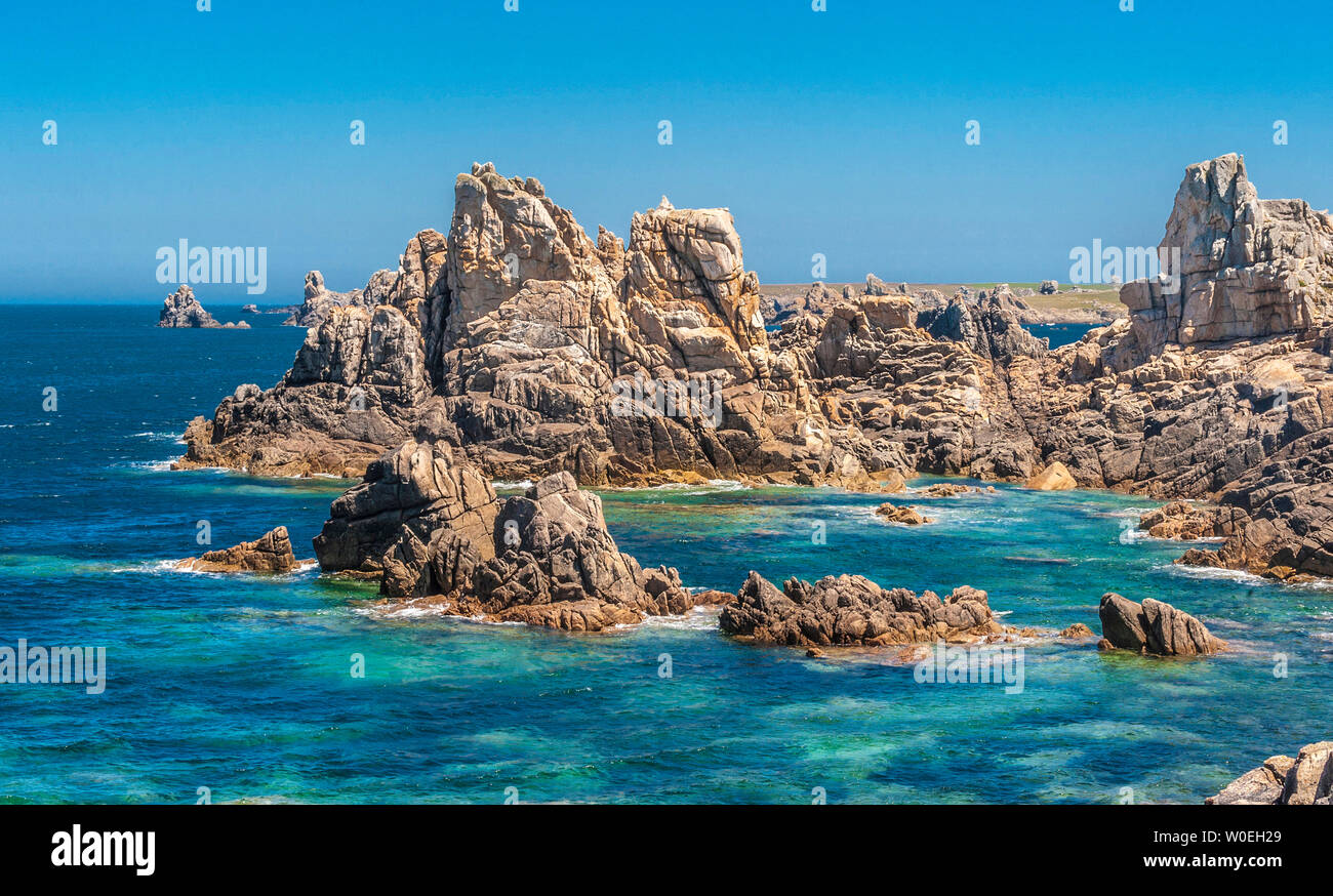 France, Brittany, Ile d'Ouessant, rocky coast of the North Stock Photo