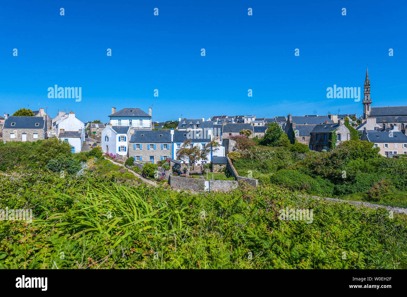 France, Brittany, Ile d'Ouessant, Lampaul village Stock Photo