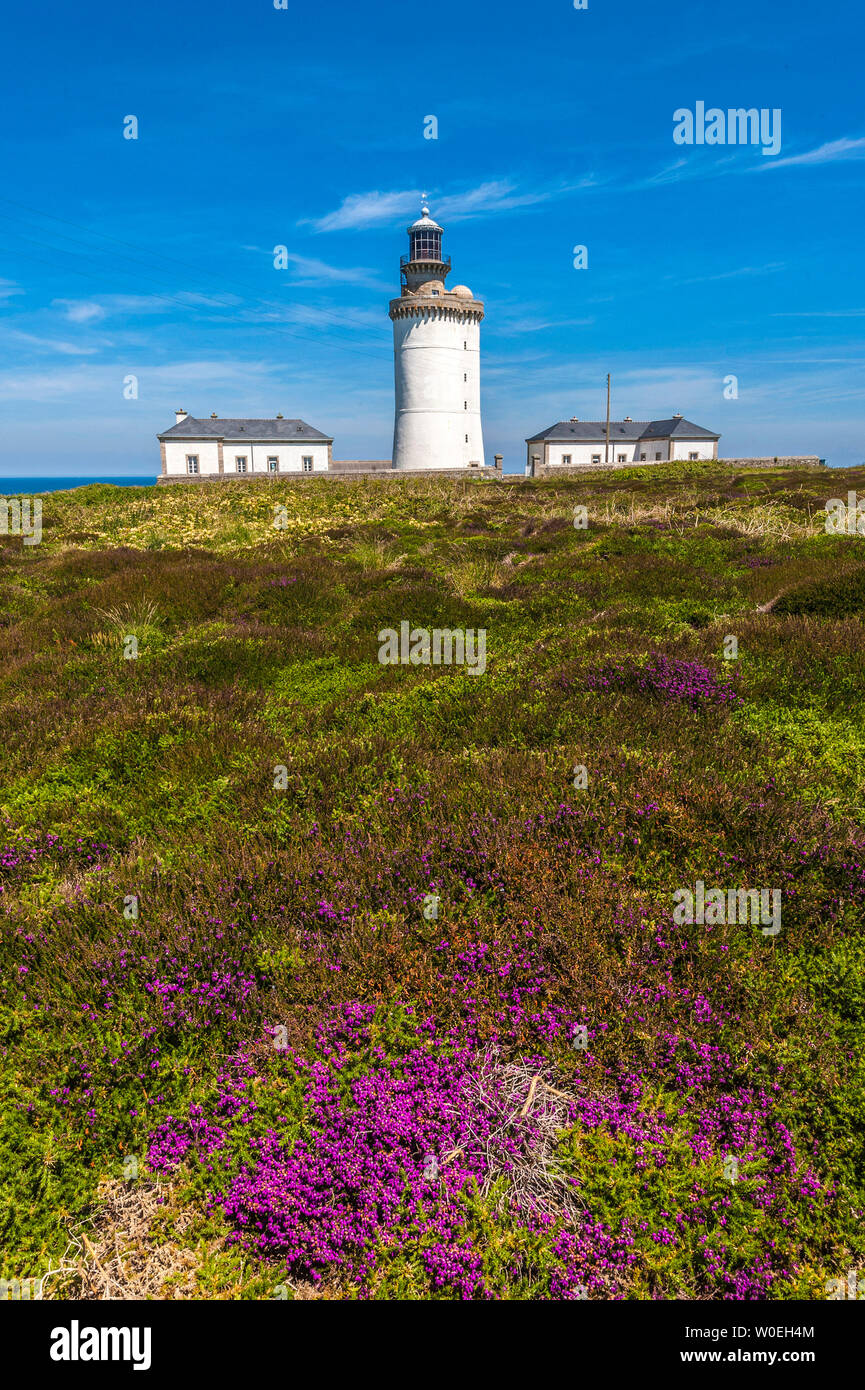 France, Brittany, Ile d'Ouessant, Pointe Bac'haol, Stiff lighthouse Stock Photo
