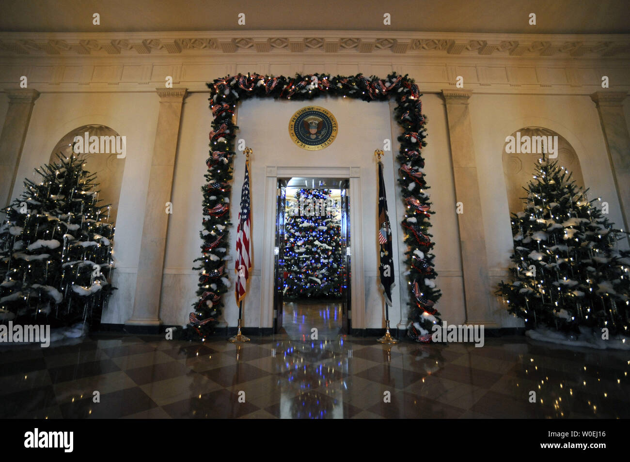 The 2008 White House Christmas Tree Is Seen In The Blue Room