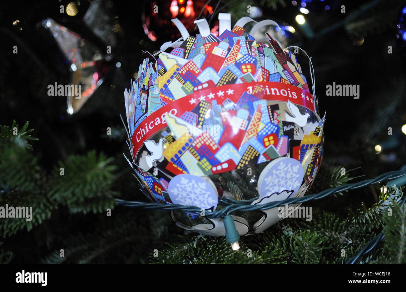 A Chicago Themed Christmas Ornament Is Seen On The 2008