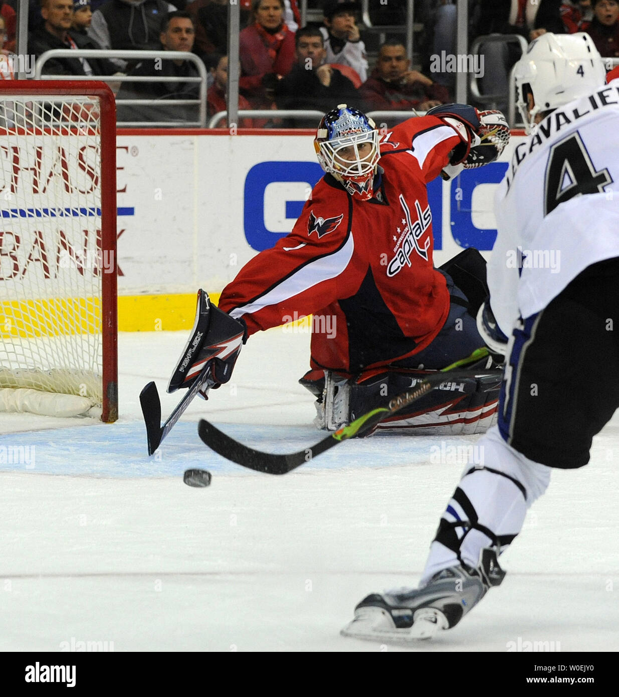 Tampa Bay Lightning forward Vincent Lecavalier puts the puck past
