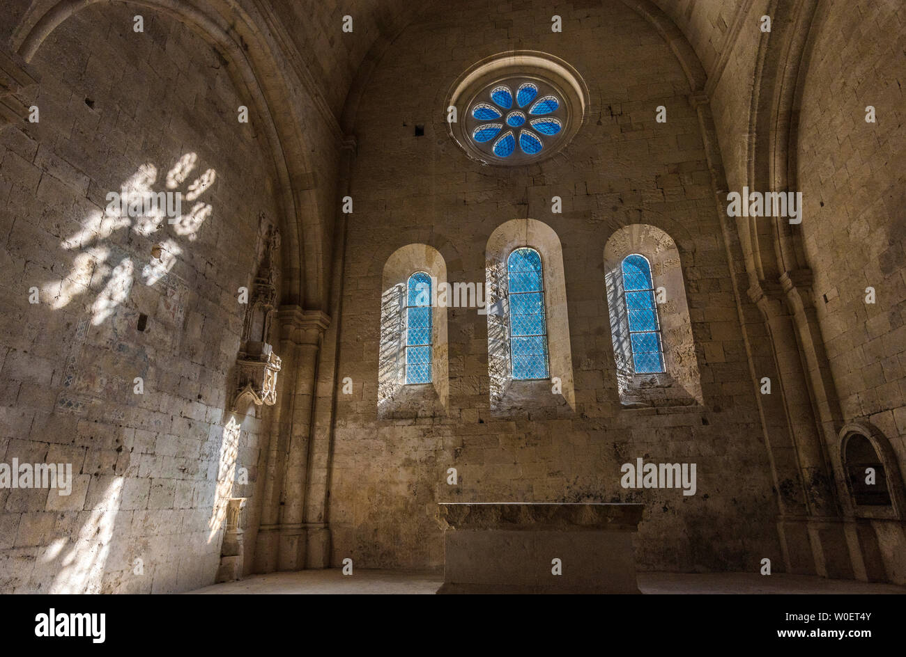 France, Provence, Bouches-du-Rhône, inside of the church of the cistercian abbey of Silvacane (12th-13th century ) Stock Photo