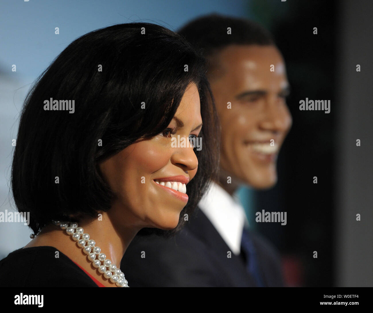 Wax figures of First Lady Michelle Obama and U.S. President Barack