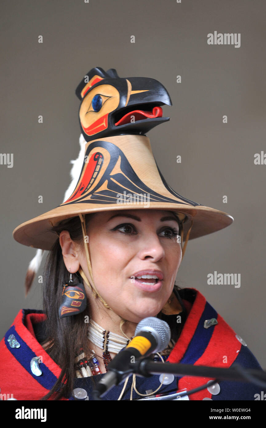 Tamara Bull, of the Loucheux Nation, performs at the Earth Day Festival and Open House at the Environmental Protection Agency in Washington on April 22, 2009. (UPI Photo/Kevin Dietsch) Stock Photo