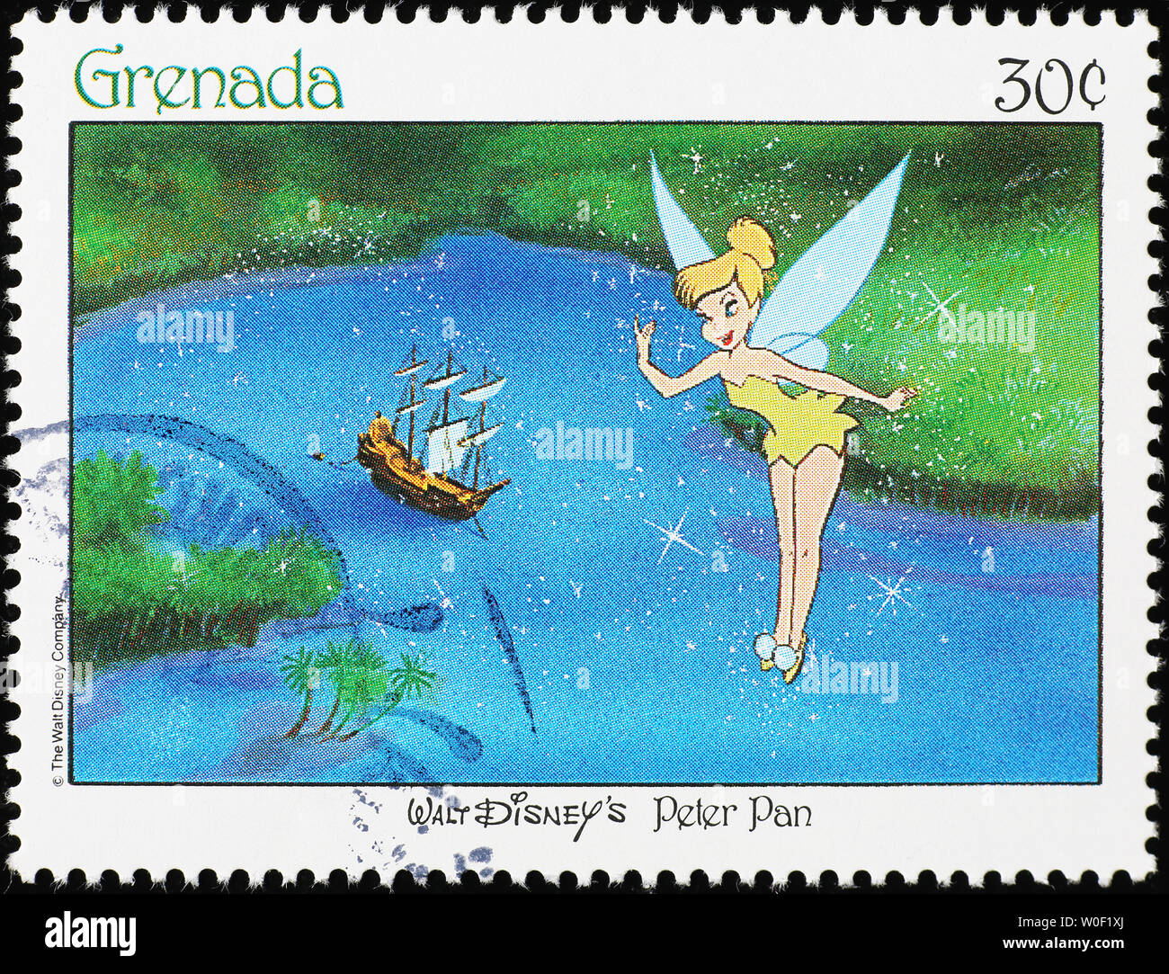 Tinker Bell of Peter Pan on postage stamp Stock Photo