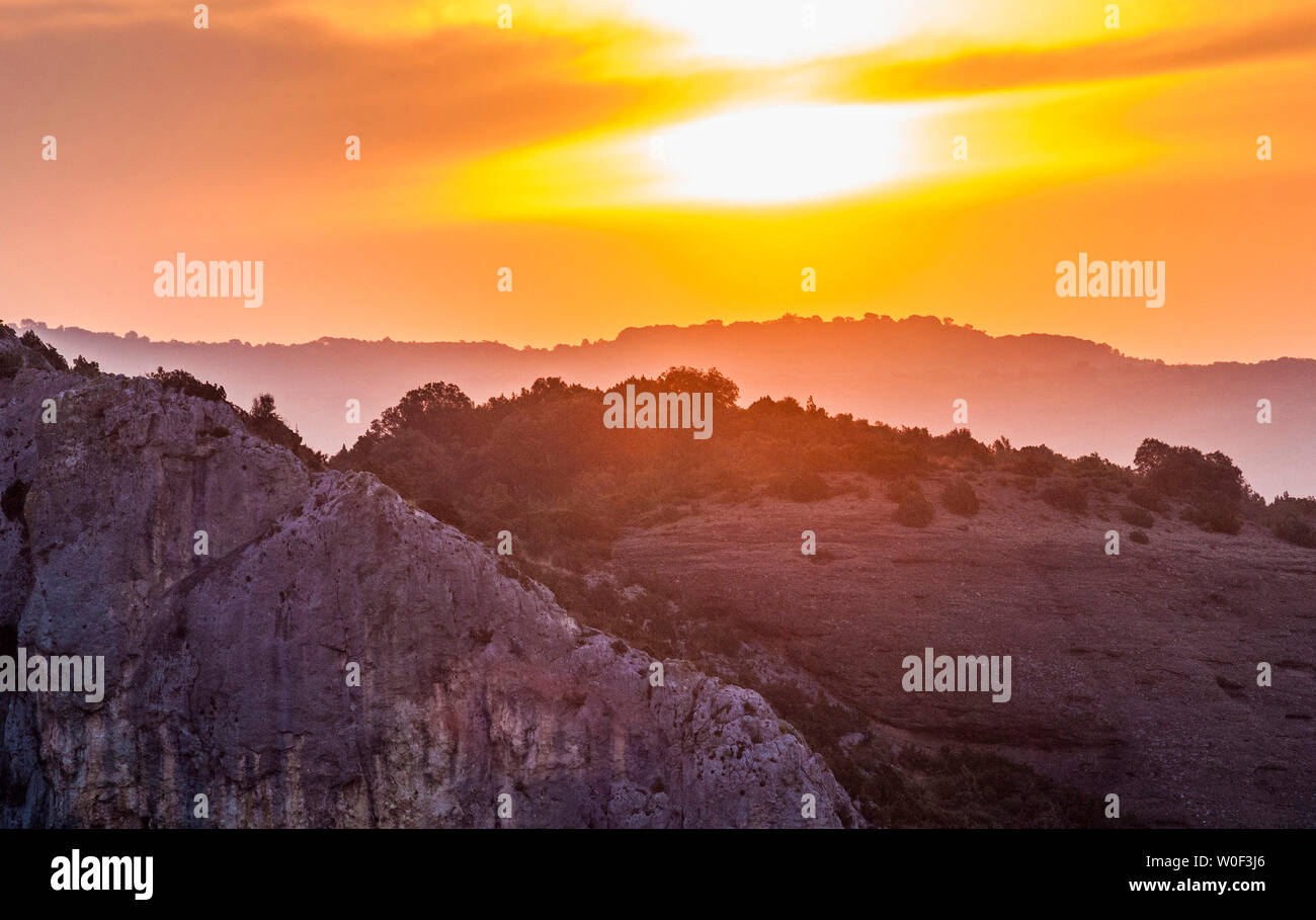 Spain, autonomous community of Aragon, Sierra y Cañones de Guara natural park, Canyon of the Vero river, sunset Stock Photo