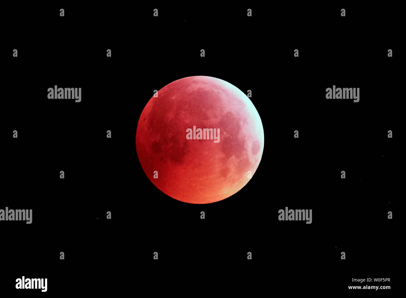 Seine et Marne. Total lunar eclipse of January 21, 2019. First moment ...