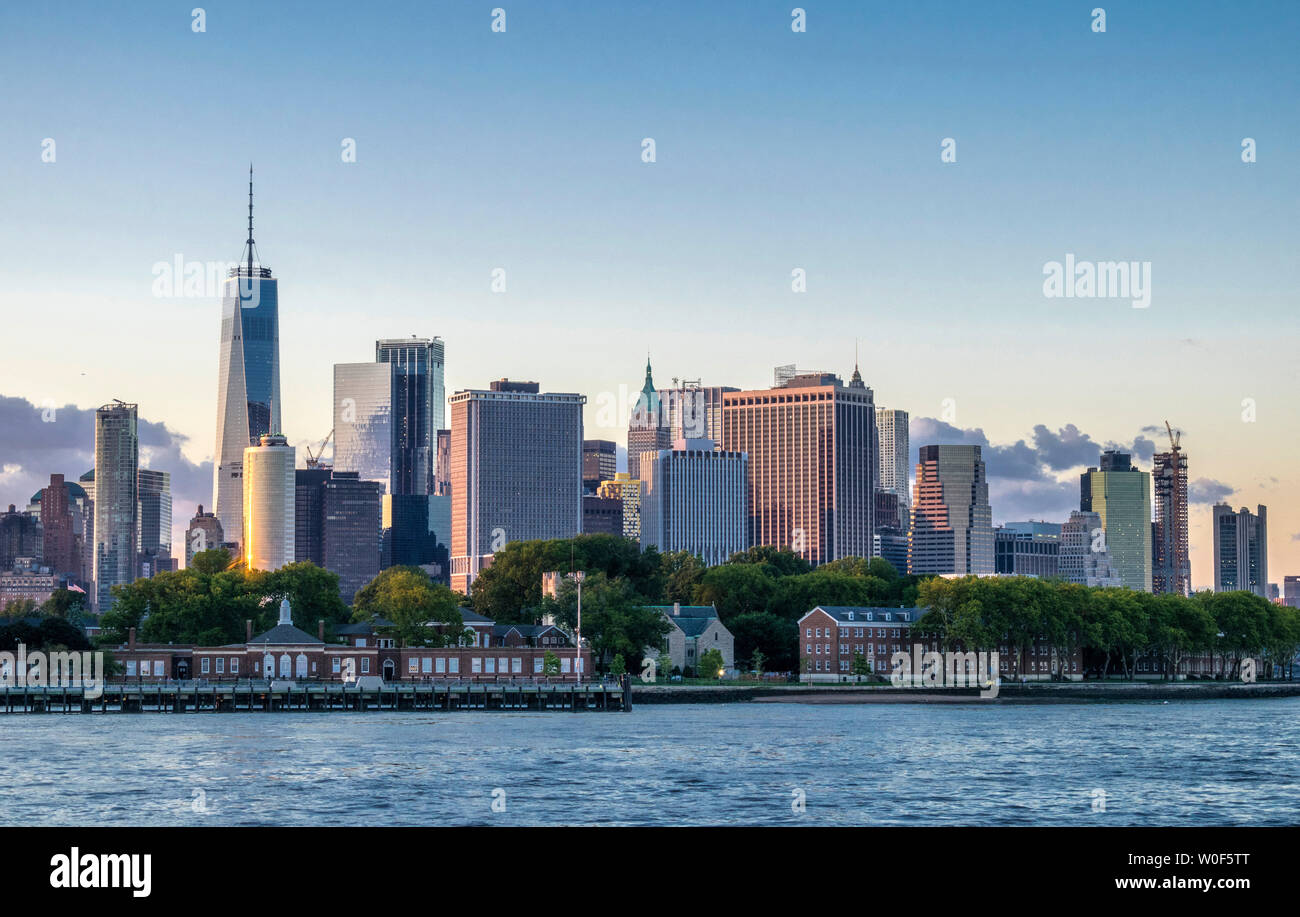 USA, New York, Manhattan, view of the Skyline from the Upper Bay Stock Photo