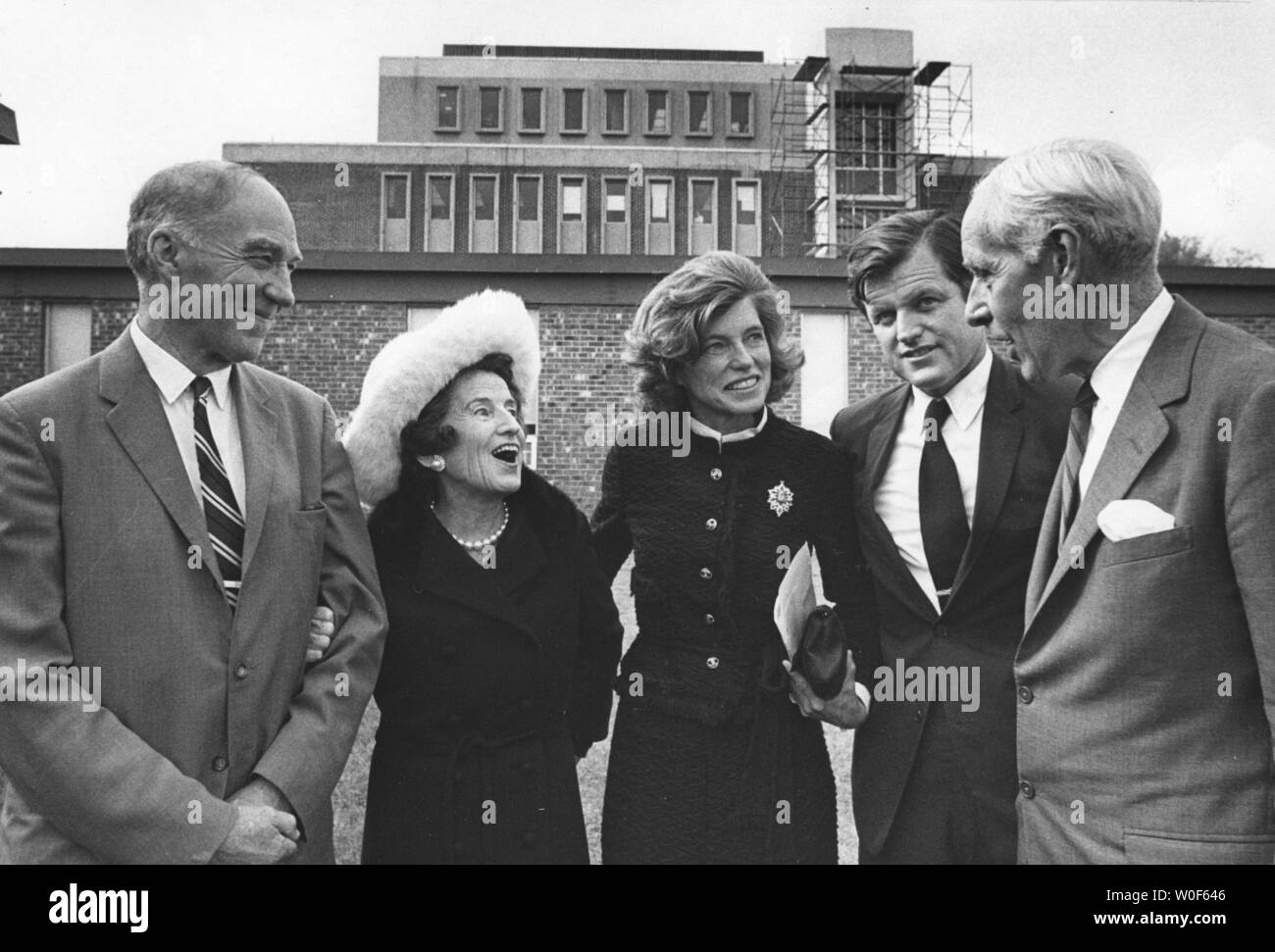 Eunice Kennedy Shriver, founder and chairperson of the Special Olympics, died at at a Cape Cod hospital in Hyannis, Massachusetts on August 11, 2009.  She was 88 and the sister of President John F. Kennedy, Senator Ted Kennedy, and mother of Maria Shriver, the first lady of California.   She is shown in Waltham, MA, on October 14, 1970 for the dedication of the Eunice Kennedy Shriver Institute, a $2.6 million center for research and clinical evaluation of the mentally retarded. L-R: Dr. Raymond D. Adams director of the Center; Mrs. Rose Kennedy; Mrs. Eunice Kennedy Shriver; Sen. Edward M. Kenn Stock Photo