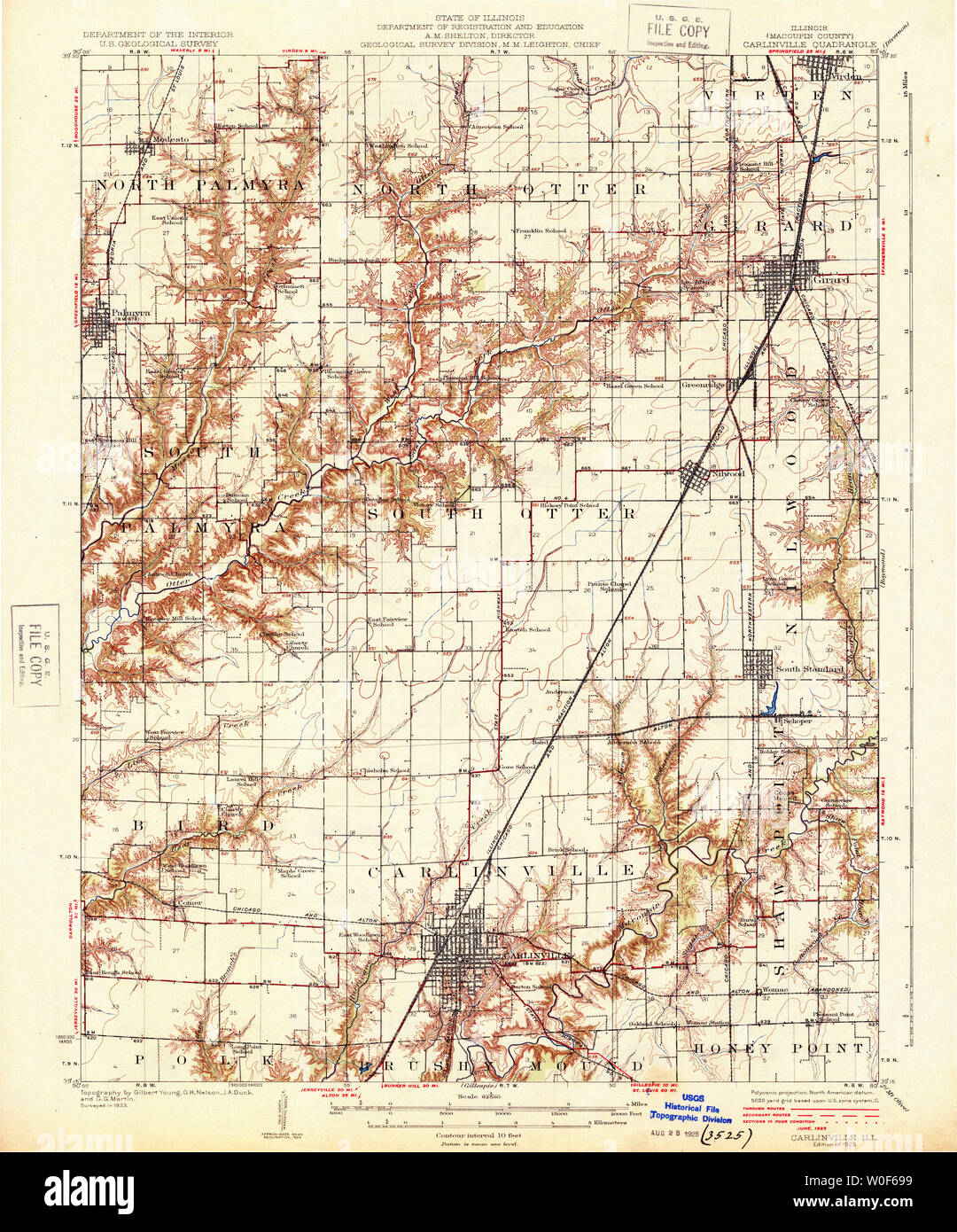 Carte Topographique USGS Originale - Carlinville, Illinois, 1955