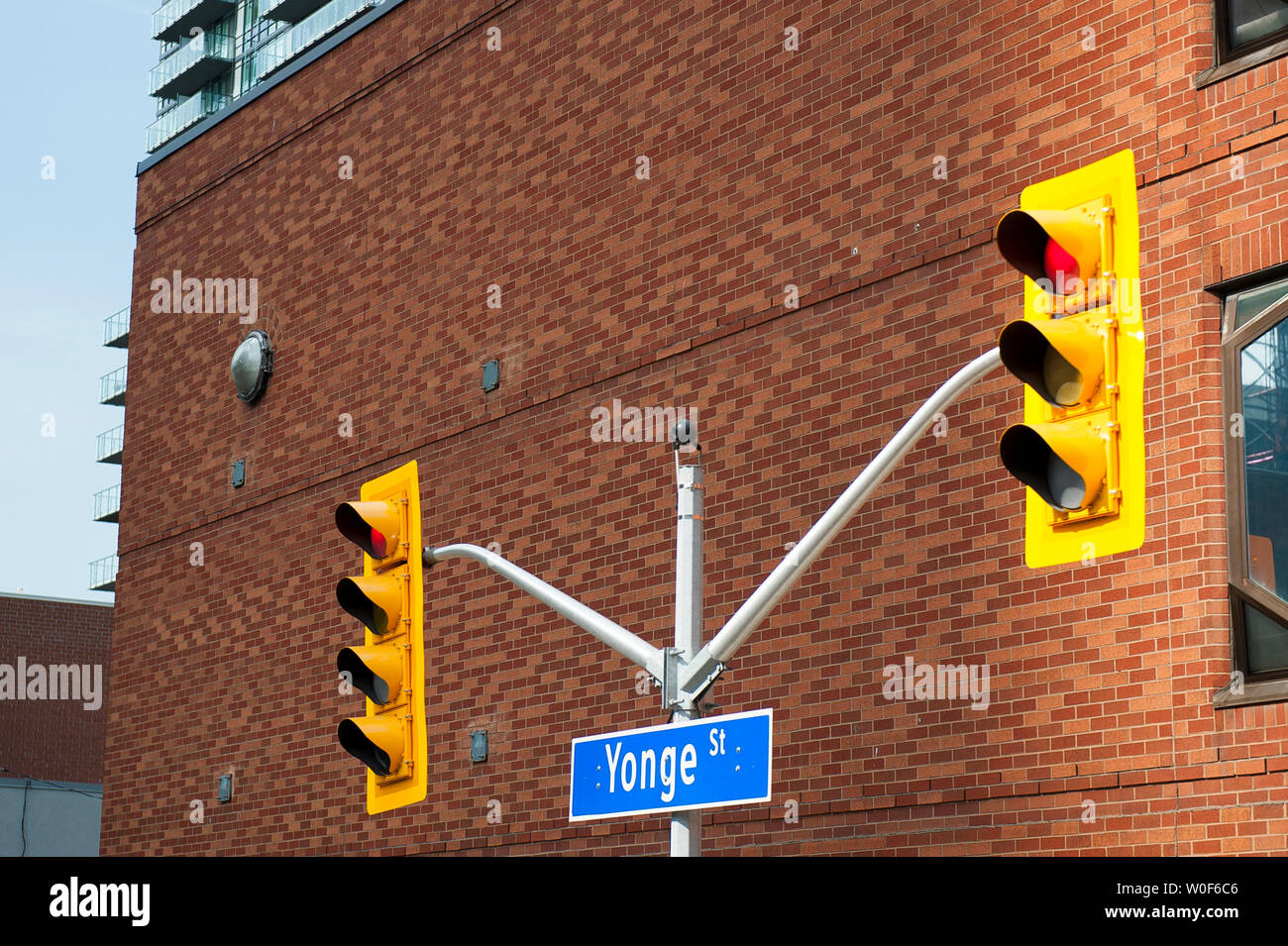 Traffic lights on Yonge street the longest one throughout the country, Toronto, Ontario, Canada