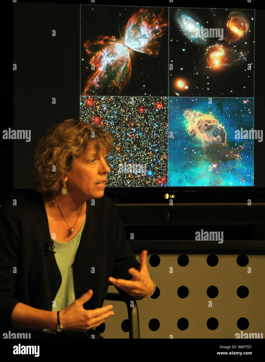 Heidi Hammel, senior research scientist at the Space Science Institute, discusses new Hubble images as NASA unveils new science from the recently refurbished Hubble Space Telescope at NASA headquarters in Washington on September 9, 2009.   UPI/Roger L. Wollenberg Stock Photo