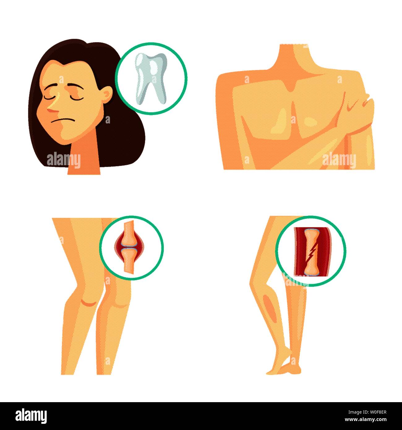 Vector illustration of pain and disease icon. Set of pain and injury ...