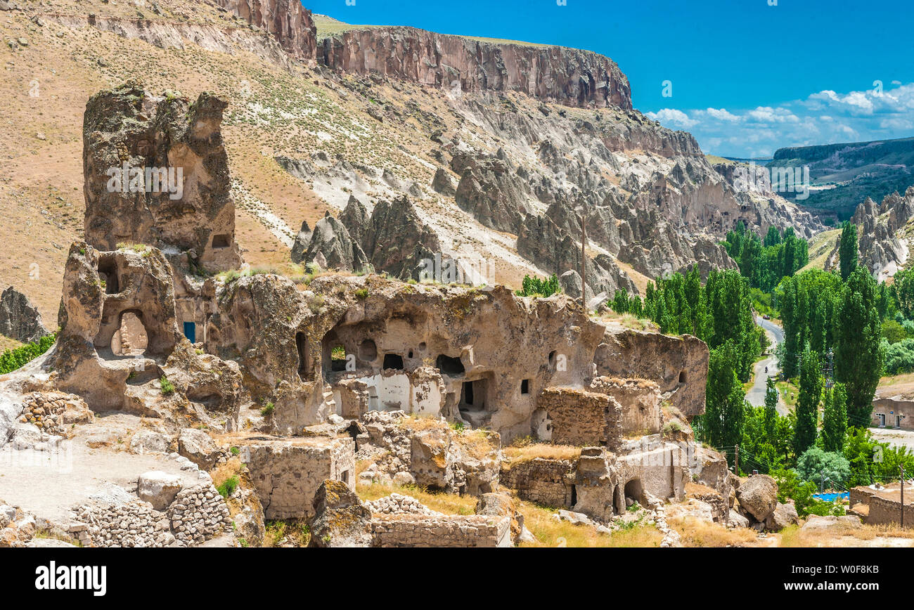 Turkey, Goreme National park and the rock sites of Cappadocia, abandonned troglodyte village of the Soganli valley close to Urgup (UNESCO World Heritage) Stock Photo