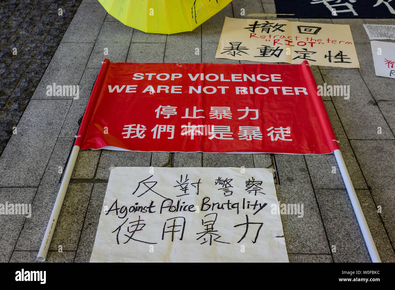 Hong Kong anti extradition protests 2019:  signs messages and slogans Stock Photo