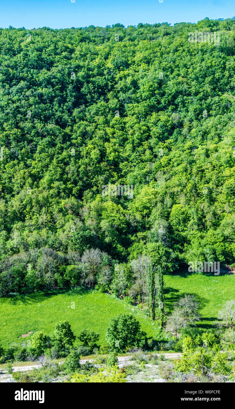 France, Natural regional park Causses du Quercy, Lot, Sensitive natural space, Ouysses and Alzou valley, Alzou canyon floor (Saint James way) Stock Photo