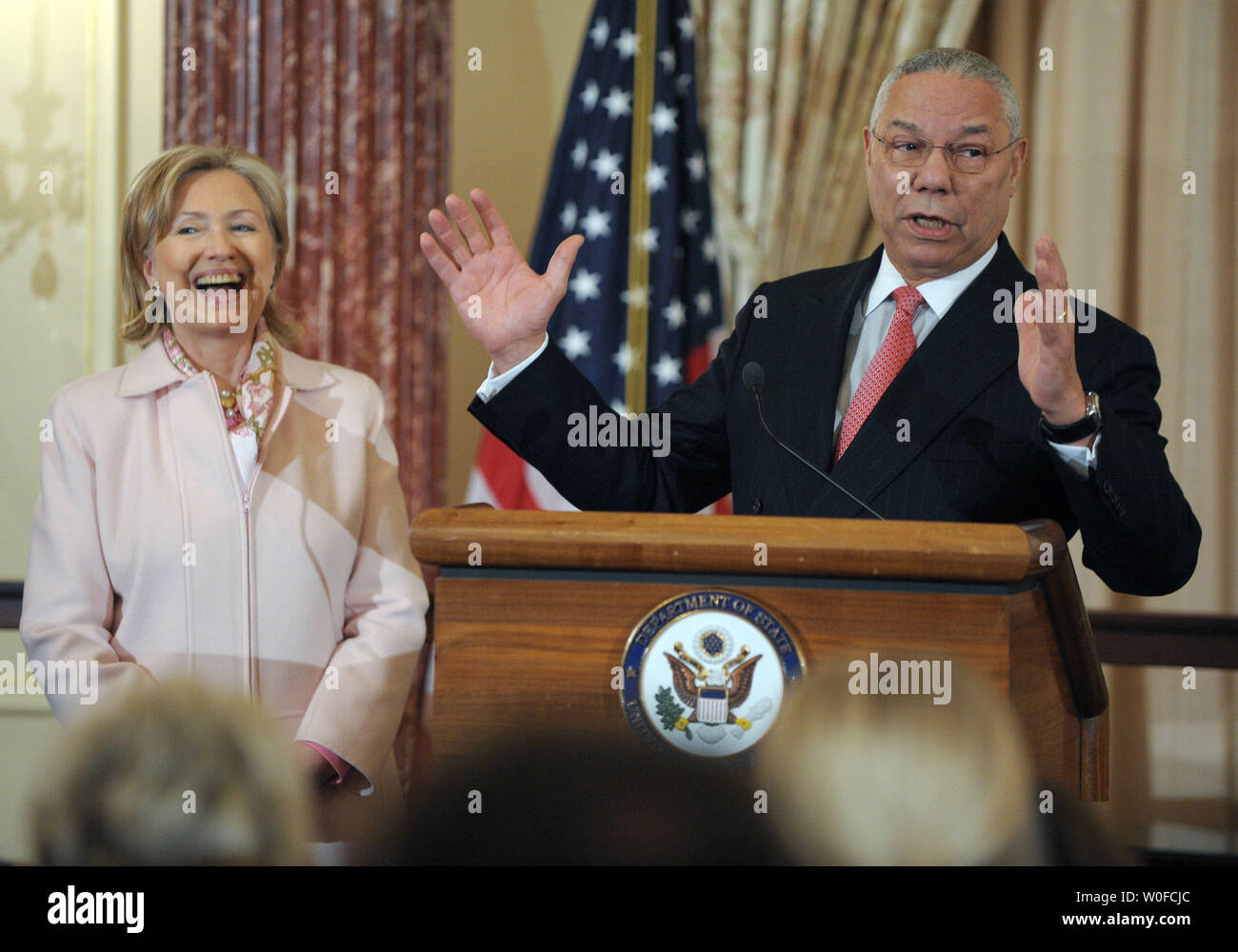 Former Secretary of State Colin Powell speaks as Secretary of State ...