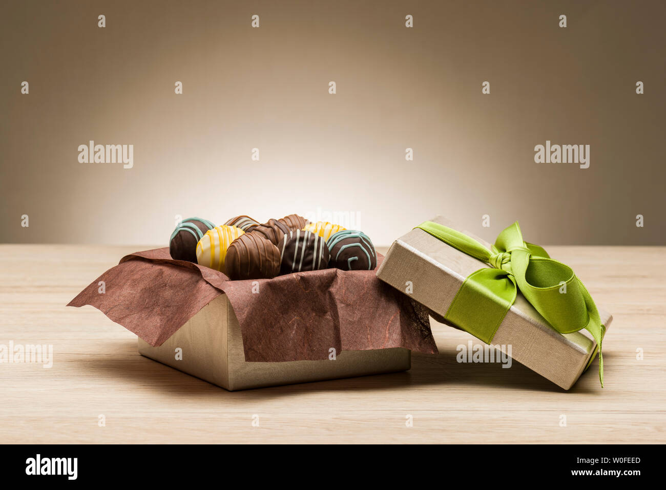 assorted chocolates confectionery in their gift box Stock Photo