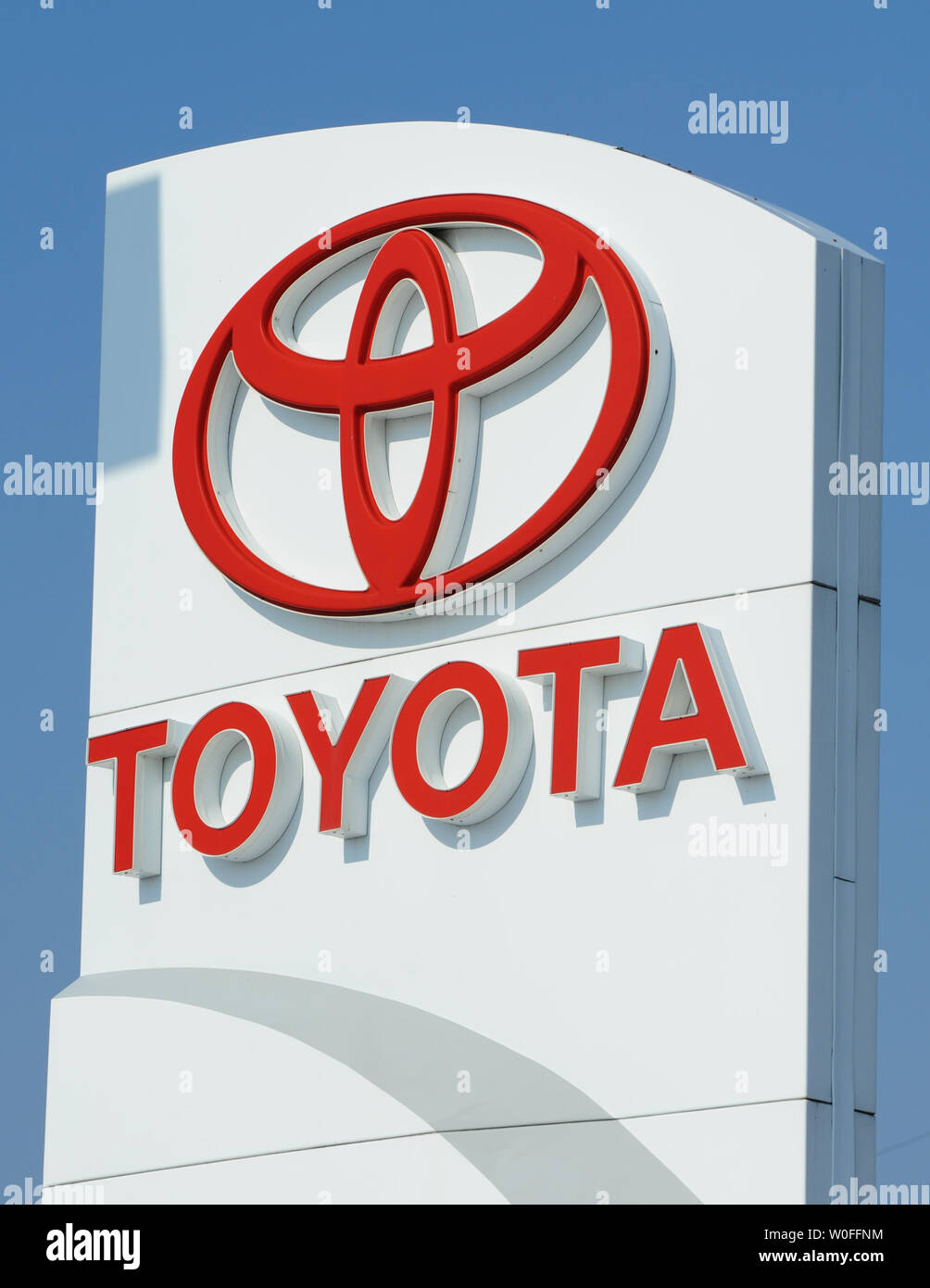 A Toyota logo is seen at a Toyota dealership in Alexandria, Virginia on