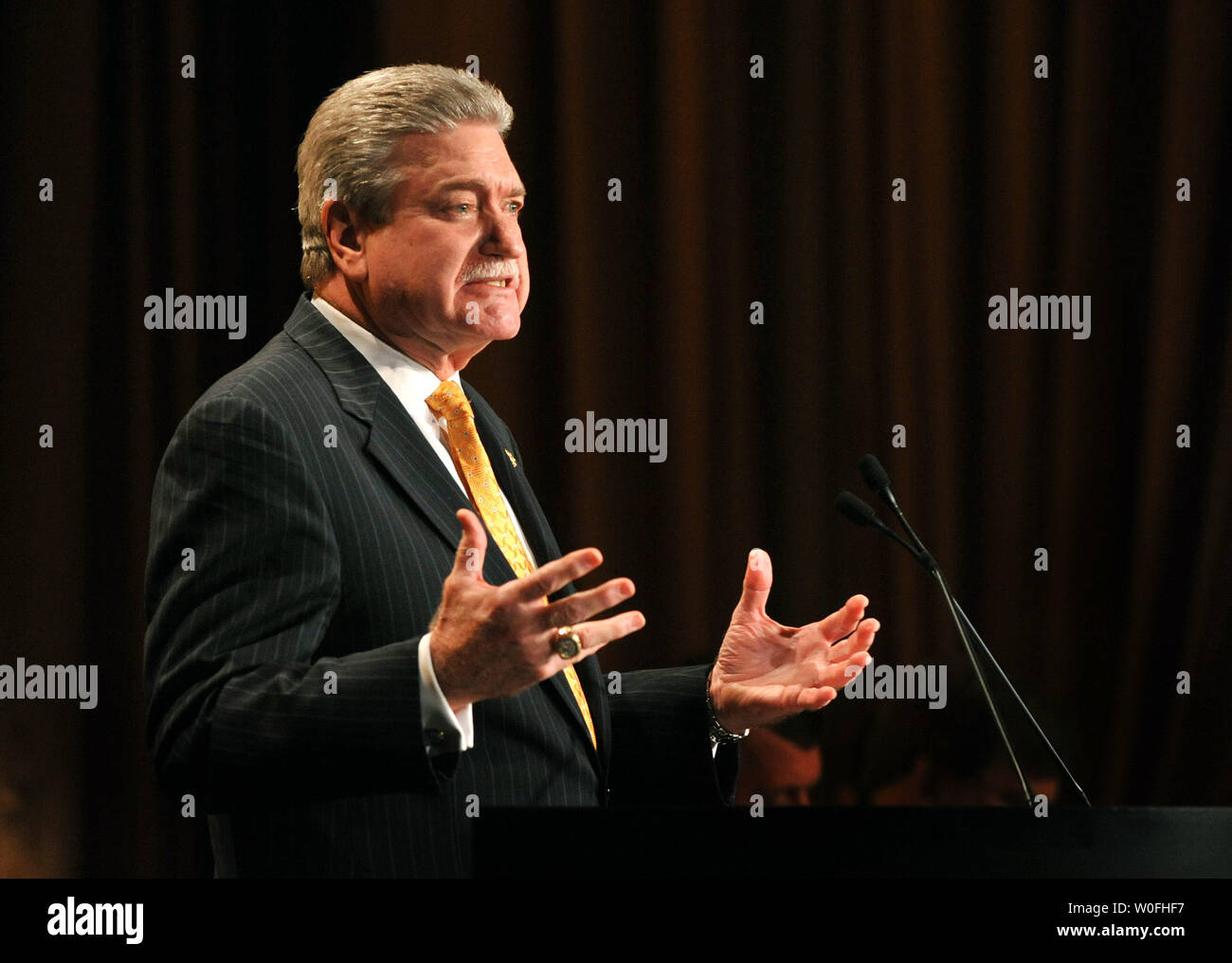 International Association of Fire Fighters President Harold Schaitberger delivers remarks during its 2010 Legislative Conference in Washington on March 15, 2010.   UPI/Kevin Dietsch Stock Photo