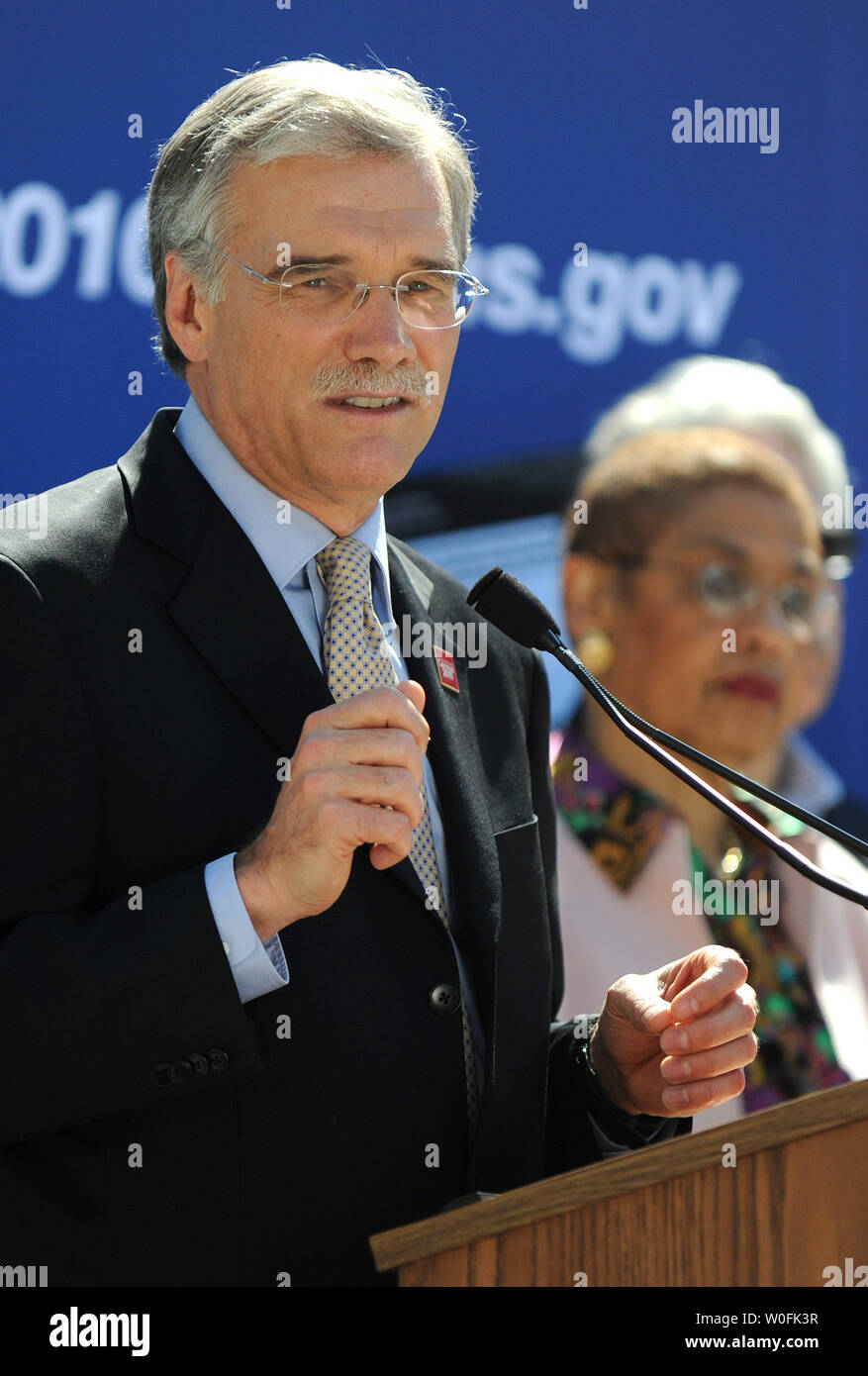 Census Director Robert M. Groves speaks at a Census rally in Washington on April 1, 2010. Groves urged D.C. residents to complete their Census forms so future funding could be better allocated in the District.  UPI/Kevin Dietsch Stock Photo