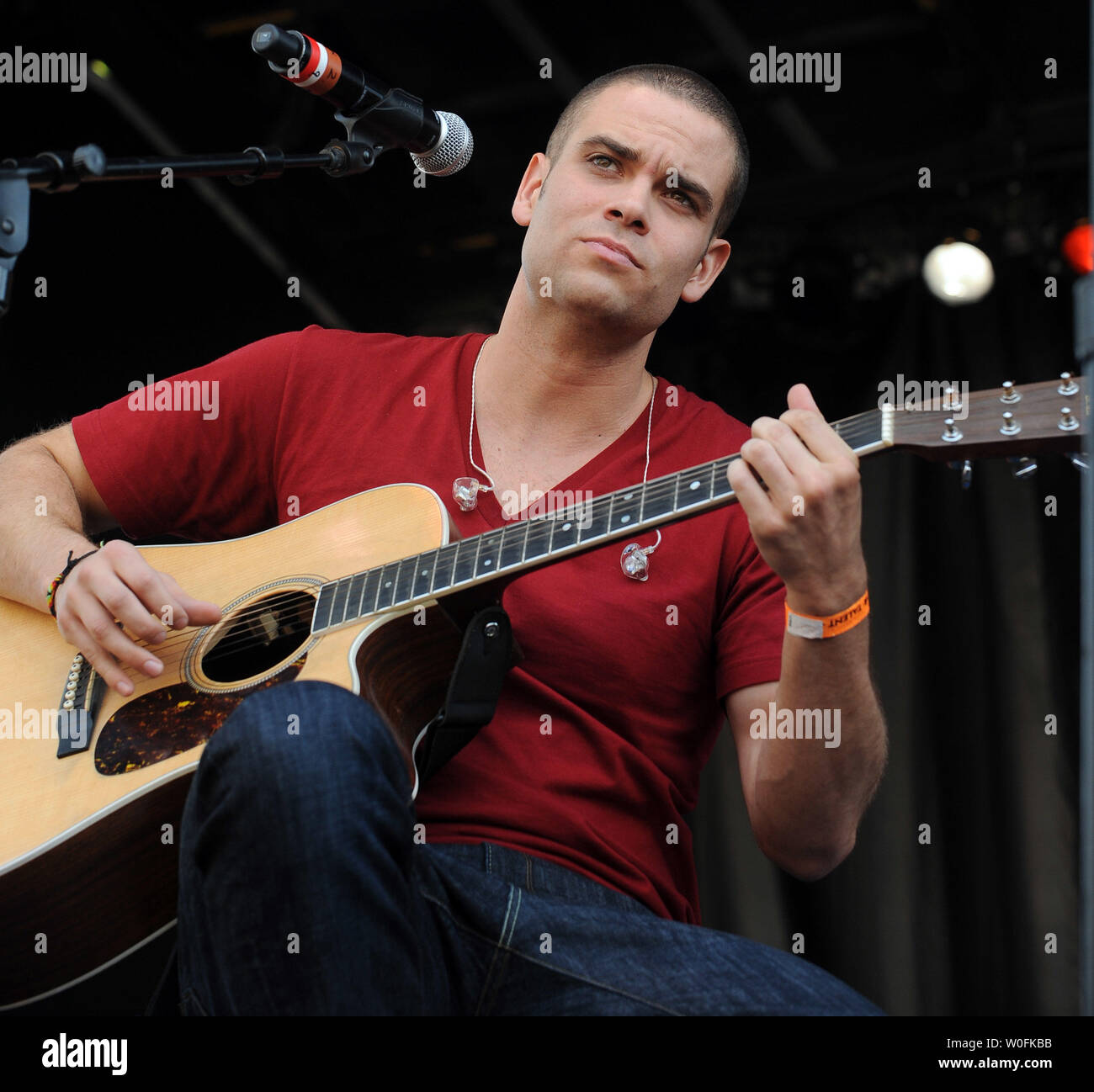 Mark Salling of the TV show 'Glee' performs on the South Lawn during the White House Easter Egg Roll in Washington on April 5, 2010.   UPI/Roger L. Wollenberg Stock Photo