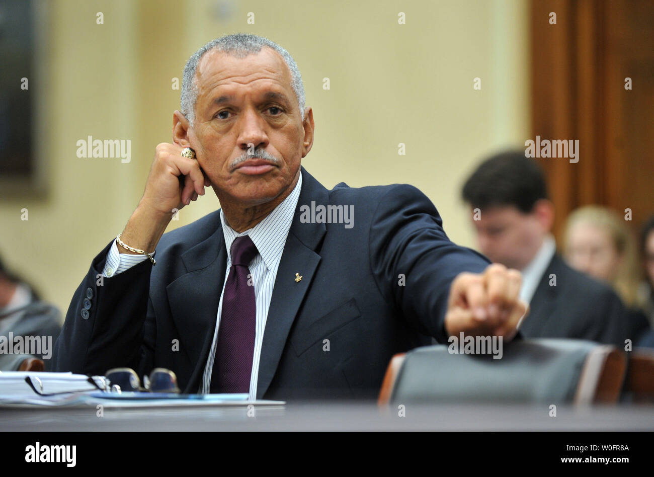 NASA Administrator Charles Bolden Jr. testifies before a House Science and Technology Committee hearing on NASA's future human spaceflight plan in Washington on May 26, 2010.   UPI/Kevin Dietsch Stock Photo